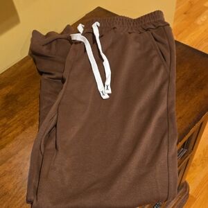 Shein Mens Brown Jogger Pants with White Drawstring Large NWOT